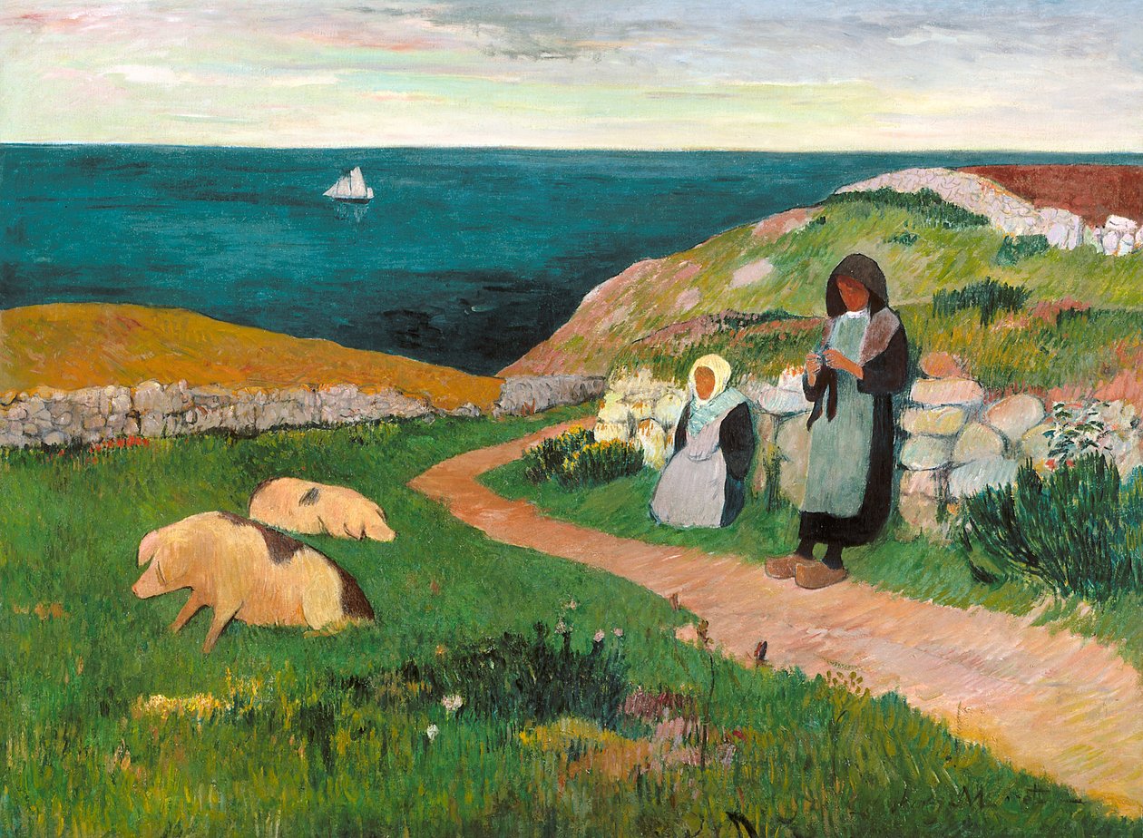 Młode bretońskie dziewczyny na polu (olej na płótnie) autorstwa Henry Moret