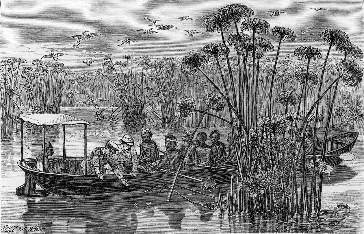 U ust Rusizi, z „Jak znalazłem Livingstone; podróże, przygody i odkrycia w Afryce Środkowej”, 1867 autorstwa Henry Morton Stanley
