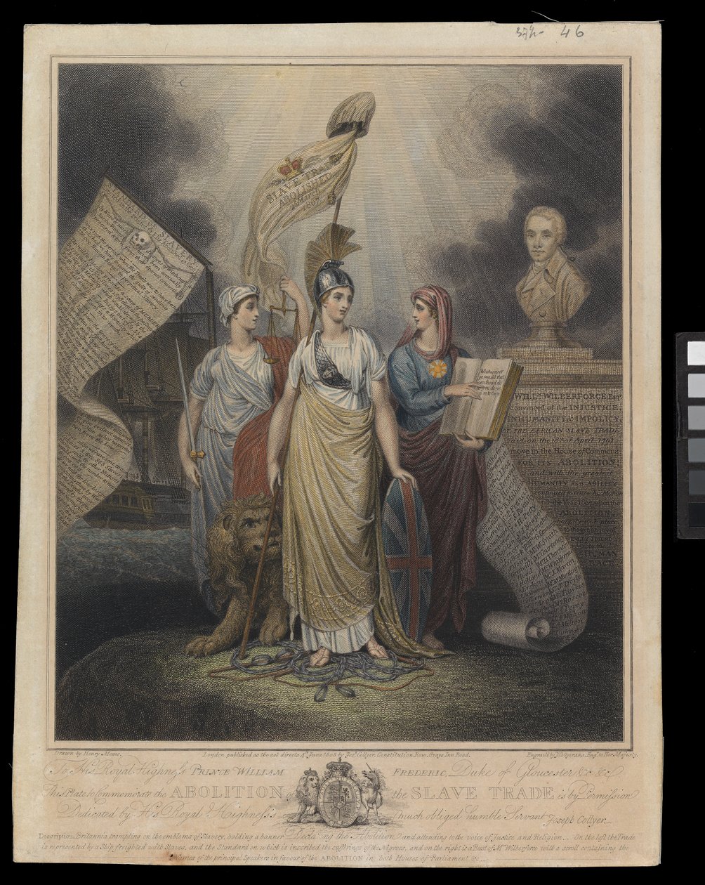 Płyta upamiętniająca zniesienie handlu niewolnikami, 4 czerwca 1808 r. (ręcznie kolorowany grawerunek) autorstwa Henry Moses