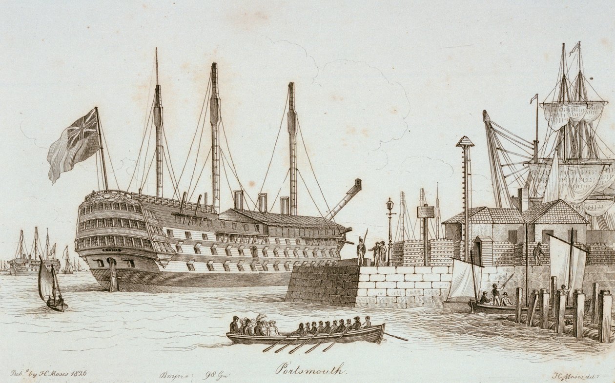 Szkice żeglugi w porcie Portsmouth autorstwa Henry Moses