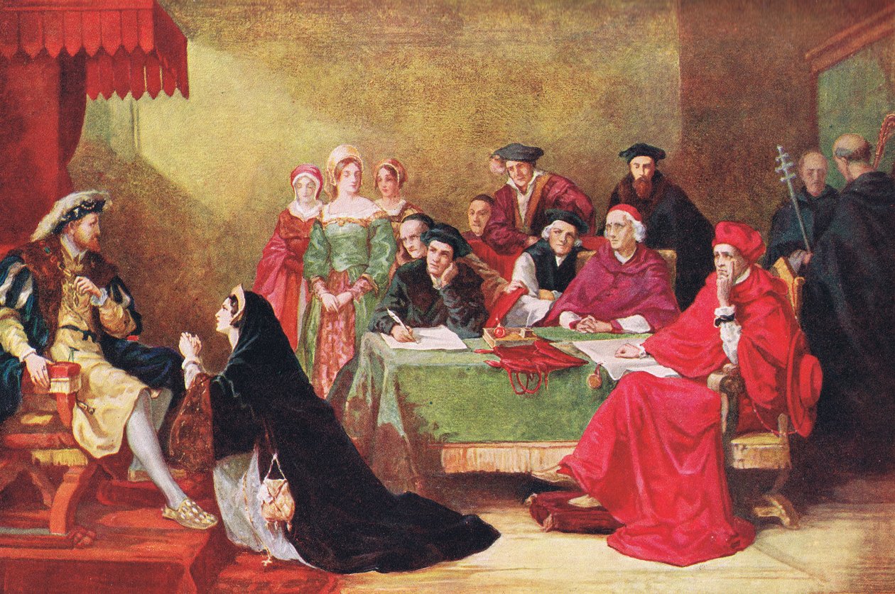 Proces królowej Katarzyny, ilustracja z „Historia narodów Hutchinsona”, ok. 1910 autorstwa Henry Nelson O