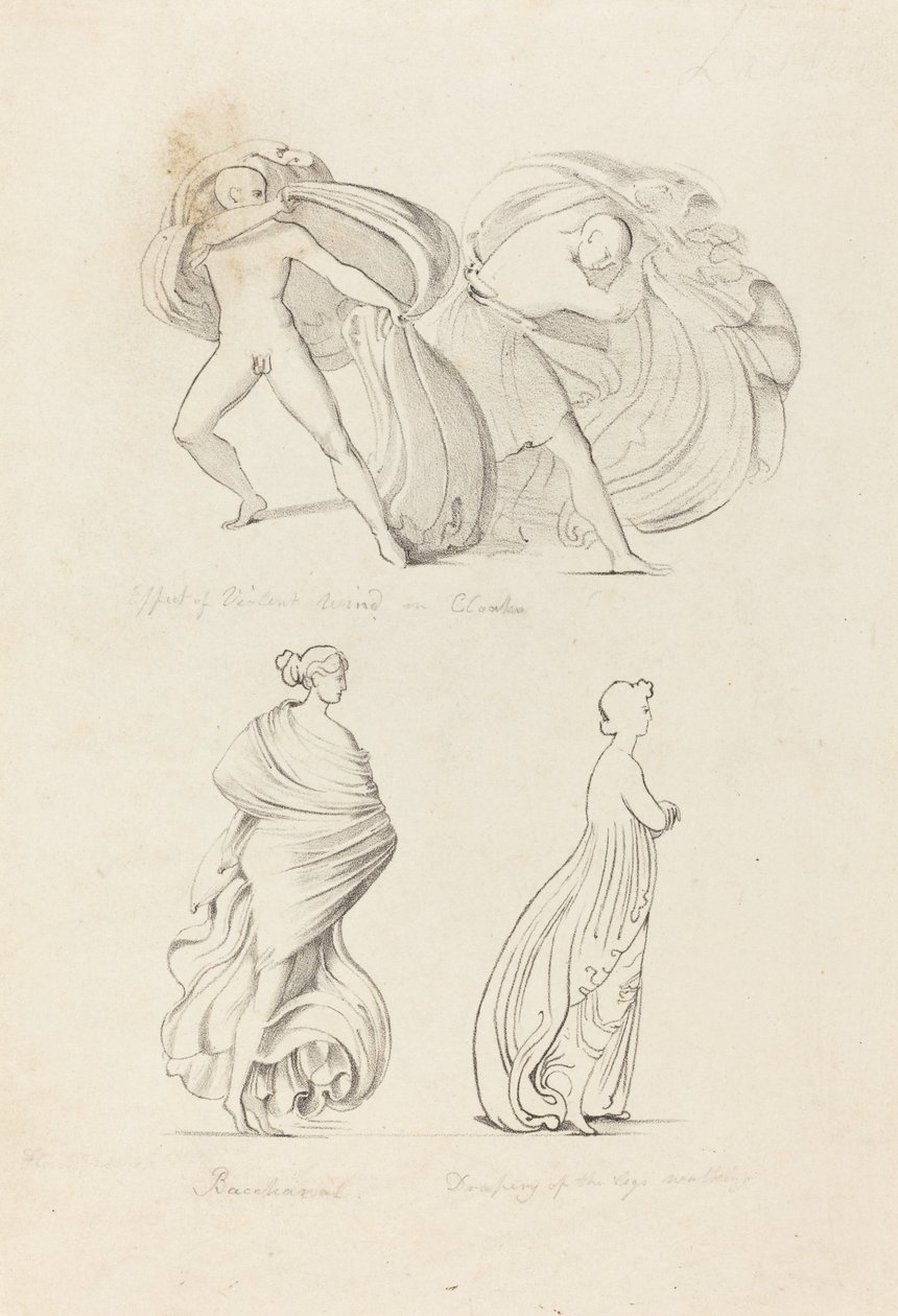 Draperia, trzy postacie, bachantka i dwie z natury autorstwa Henry Noel Humphreys after John Flaxman