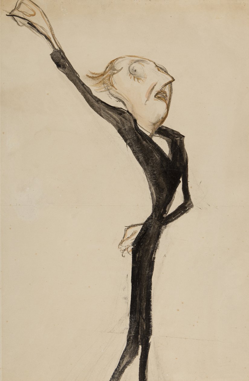 Figura teatralna, prawdopodobnie Sir Beerbohm Tree, ok. 1908 (pędzel, toaleta i tusz na papierze) autorstwa Henry Ospovat