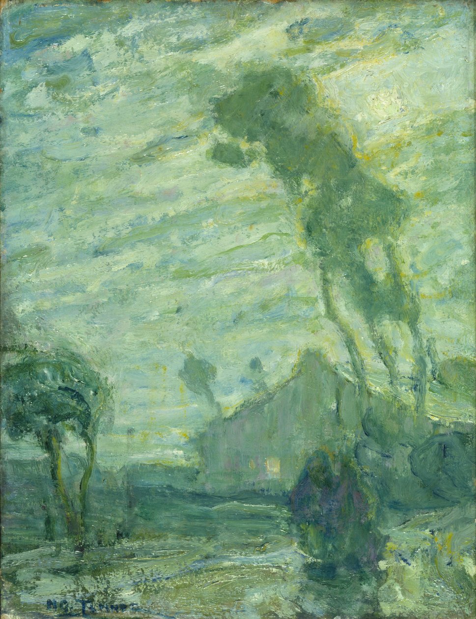 Pejzaż (olej na tekturze; szkic pastelowy/kreda na odwrocie) autorstwa Henry Ossawa Tanner