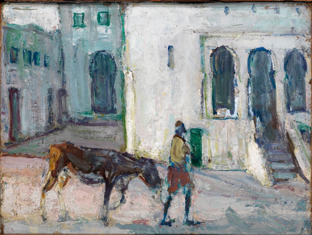 Scena uliczna, Tanger (mężczyzna prowadzący cielę) autorstwa Henry Ossawa Tanner