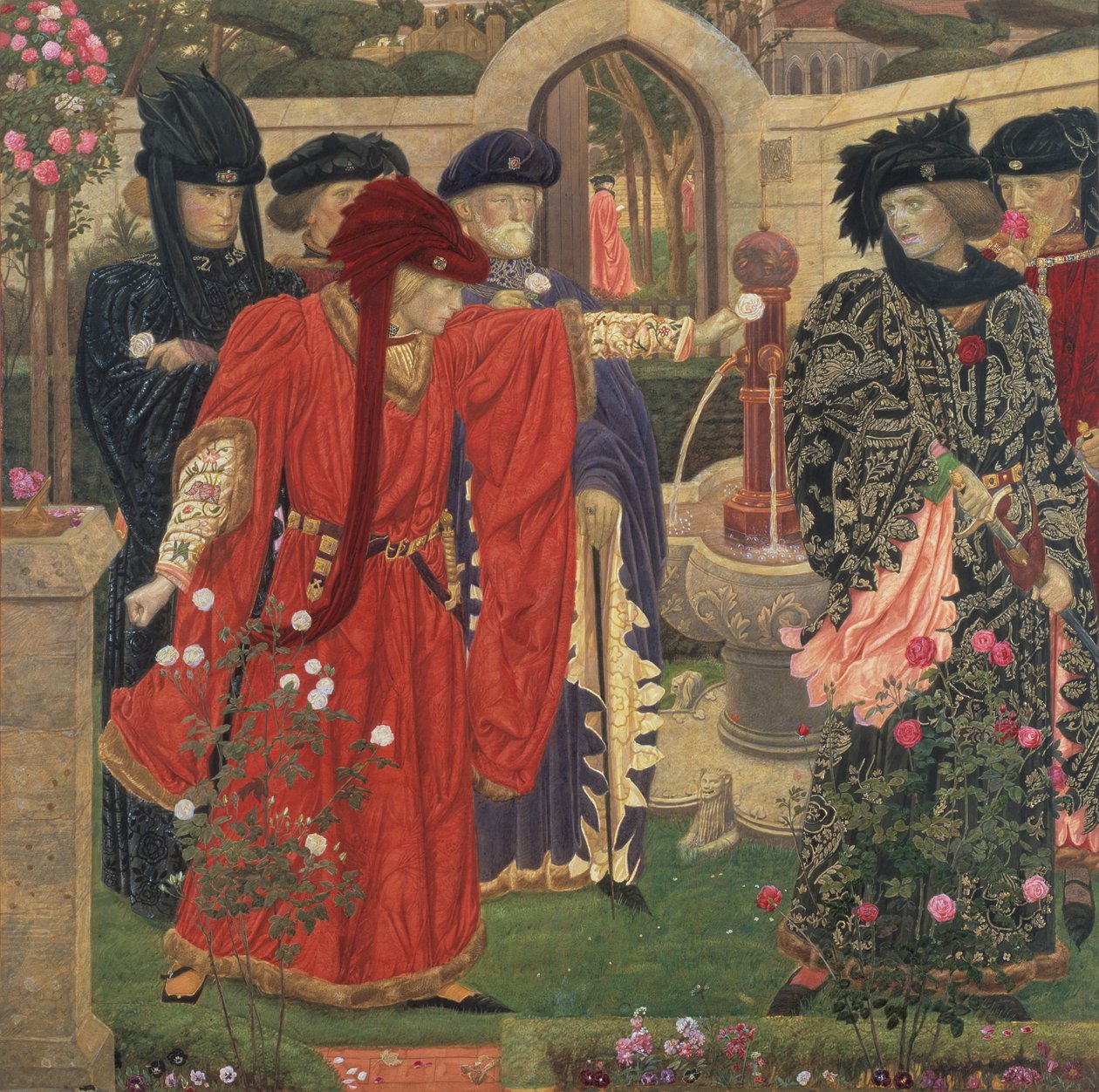 Wybór czerwonych i białych róż w ogrodzie świątynnym, 1910. autorstwa Henry Payne
