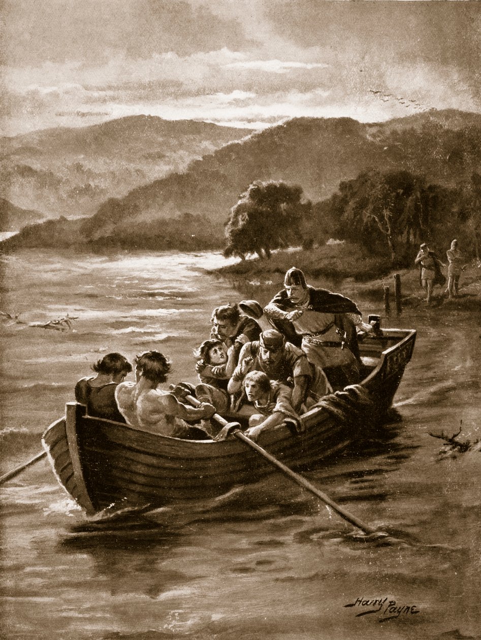 Synowie Elfwalda utonęli w Windermere, ilustracja z „Hutchinson