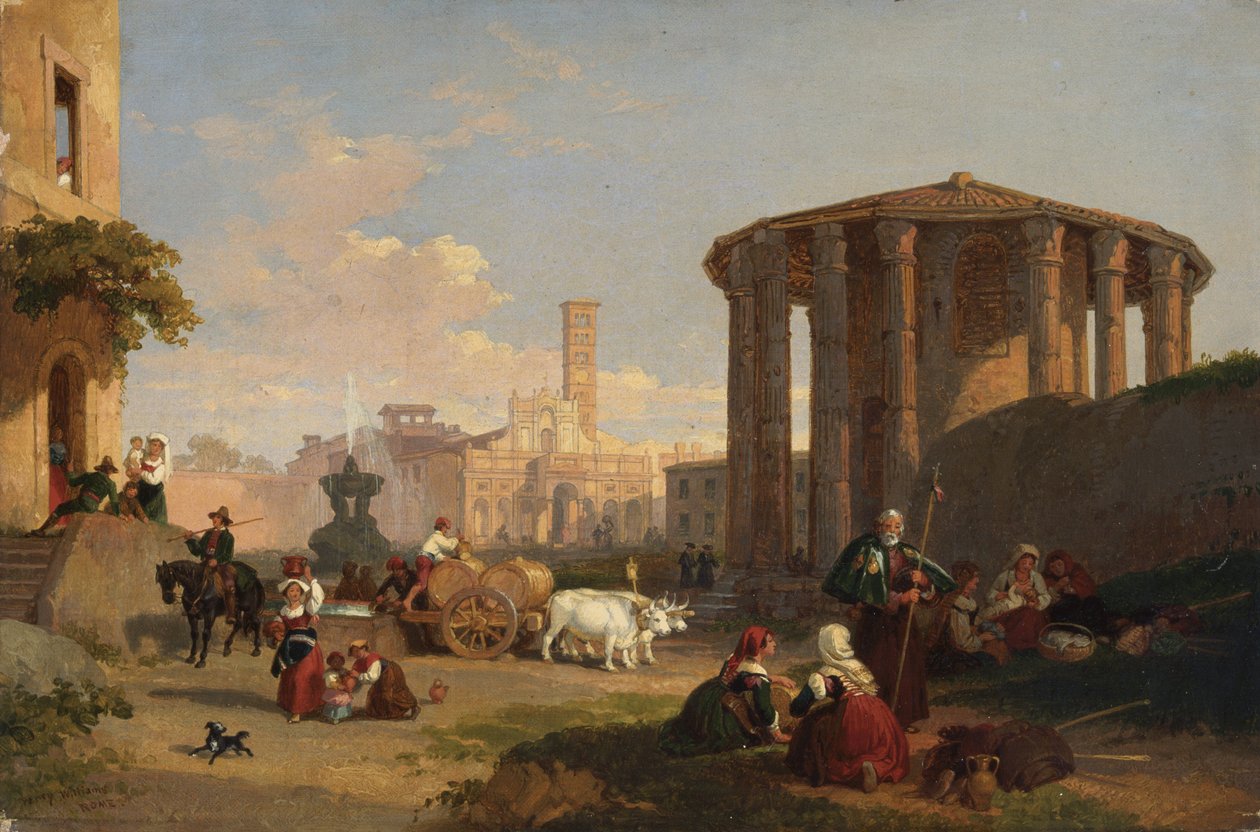Świątynia Westy, Piazza di Bocca di Verita (olej na płótnie) autorstwa Henry Penry Williams