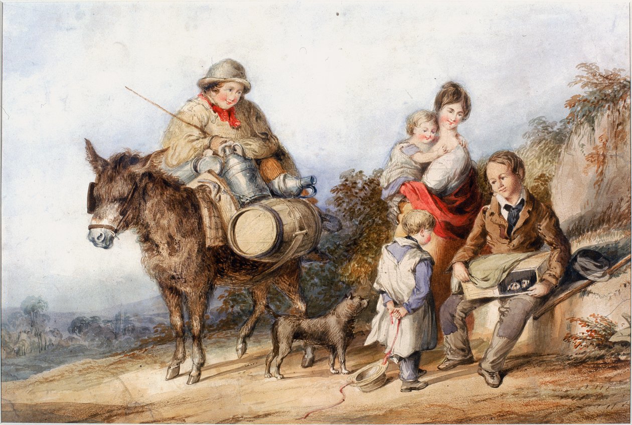 Mleczarz z grupą rodzinną, ok. 1840 (akwarela i gwasz) autorstwa Henry Perlee Parker