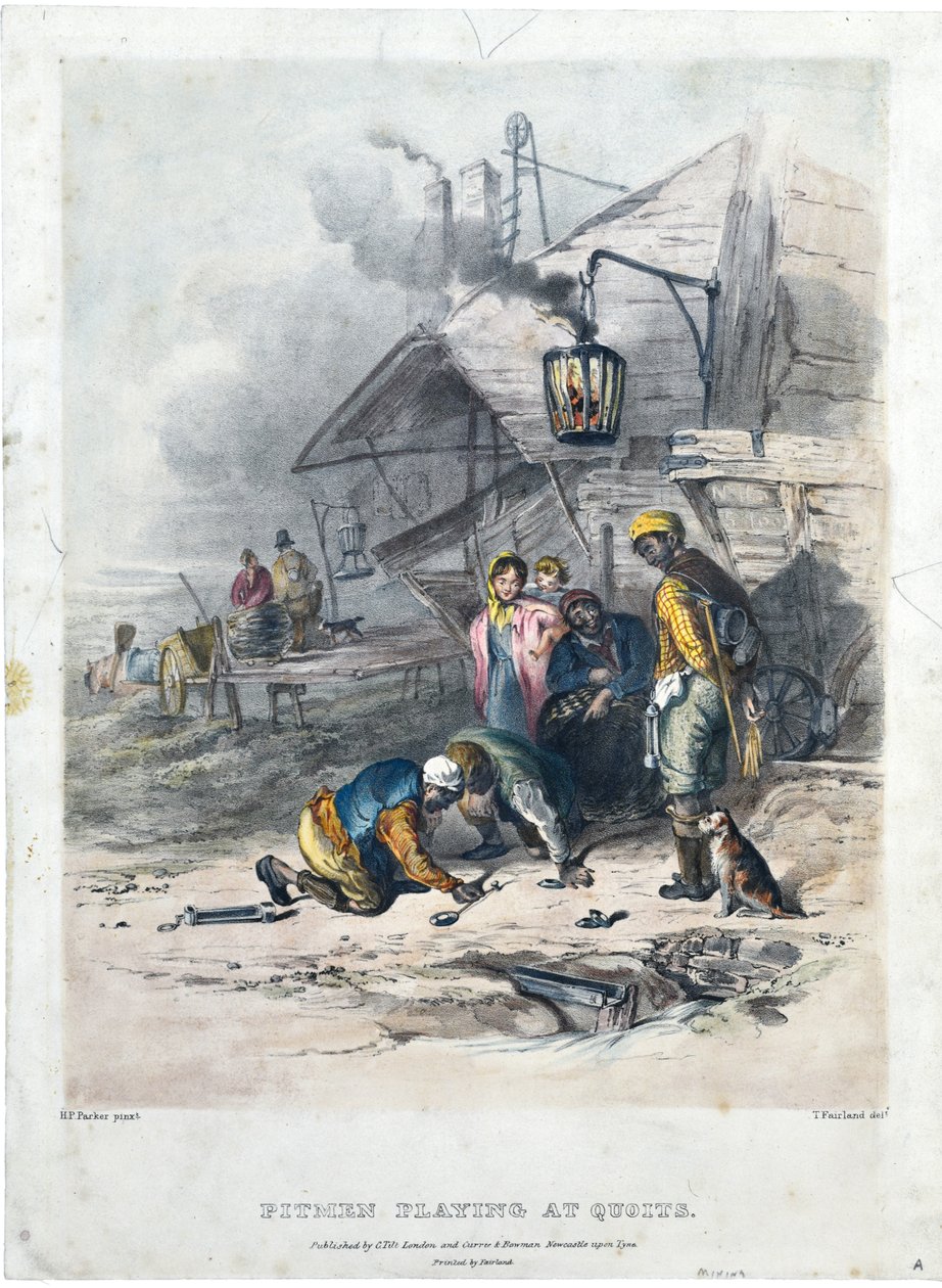 Pitmen grający w quoits, ok. 1837 r. (ręcznie kolorowana litografia na papierze) autorstwa Henry Perlee Parker