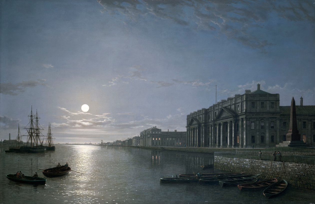Tamiza i szpital Greenwich w świetle księżyca, ok. 1854-65 (olej na płótnie) autorstwa Henry Pether