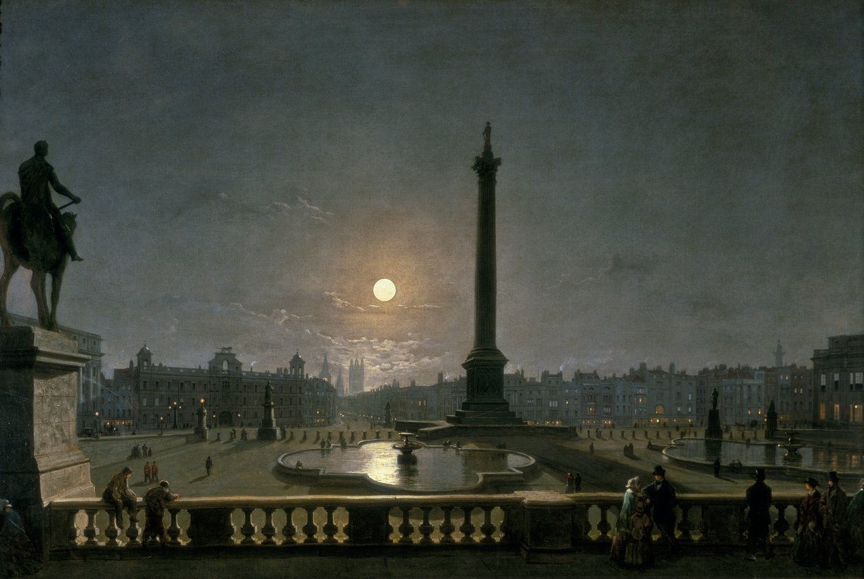 „Trafalgar Square w świetle księżyca”, c1865 autorstwa Henry Pether