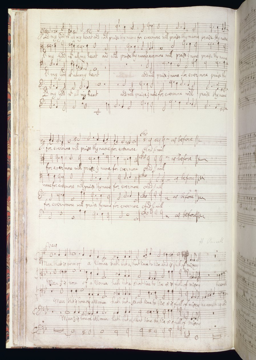 MU MS 88 f.102 "Man that is born of woman", strona z tomu angielskich hymnów skomponowanych i napisanych przez Henry