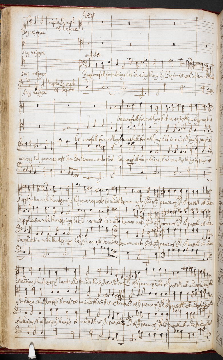 Partytura autografu Purcella „Radujcie się zawsze w Panu”, R.M.20.h.8, f.38v, ok. 1680-90 (pióro i atrament na papierze) autorstwa Henry Purcell