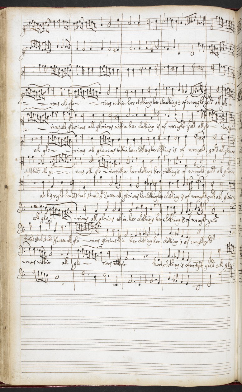 R.M.20.h.8 f.56v Autograf rękopis hymnów, pieśni powitalnych i pieśni solowych, ok. 1680-90 (tusz na papierze) autorstwa Henry Purcell
