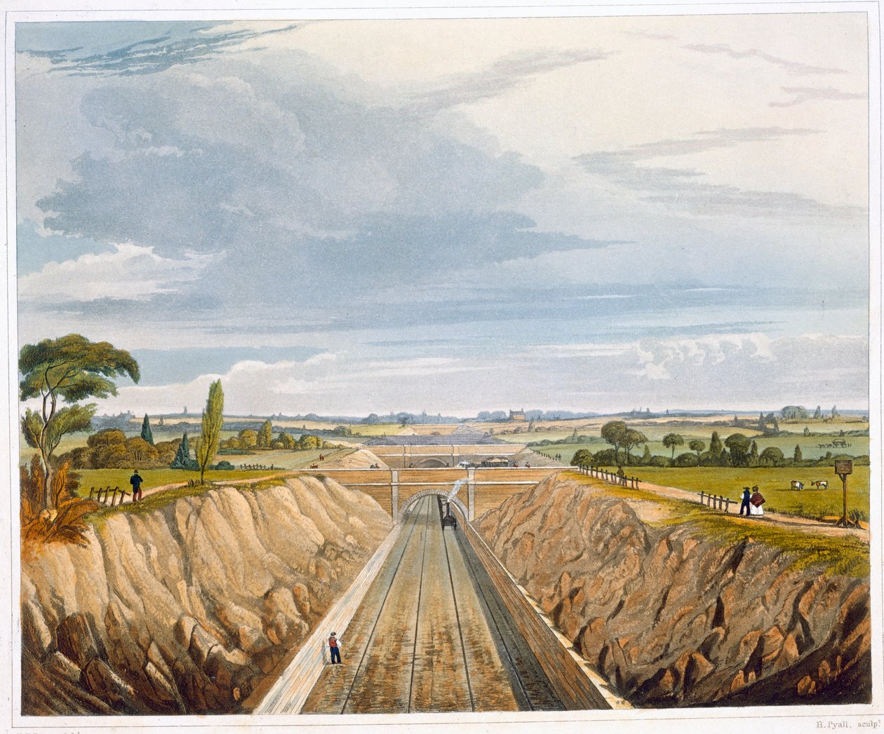 „W pobliżu Liverpoolu, patrząc w kierunku Manchesteru”, Liverpool i Manchester Railway, 1833 r. autorstwa Henry Pyall