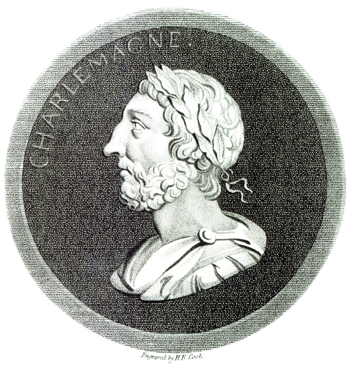 Portret Karola Wielkiego, z „Historii schyłku i upadku Cesarstwa Rzymskiego”, tom 4, strona 121, autorstwa Edwarda Gibbona, 1808 autorstwa Henry R. Cook