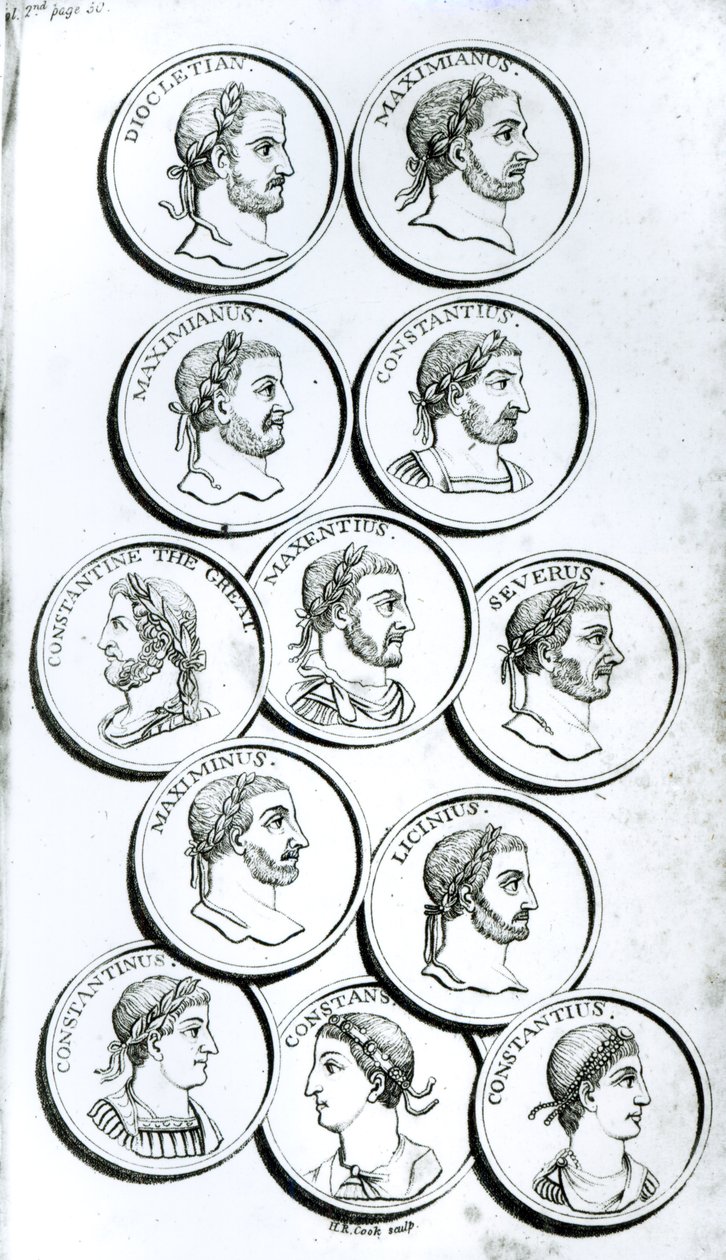 Portrety cesarzy rzymskich, z „Historii schyłku i upadku Cesarstwa Rzymskiego”, tom II, strona 50, autorstwa Edwarda Gibbona, 1808 autorstwa Henry R. Cook