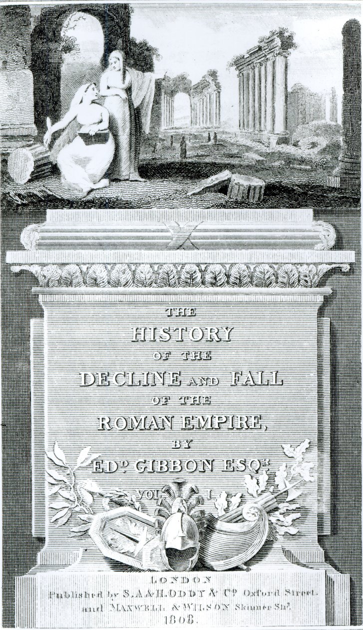 Karta tytułowa "Historii upadku cesarstwa rzymskiego" Edwarda Gibbona, tom 1, 1808 r. autorstwa Henry R. Cook