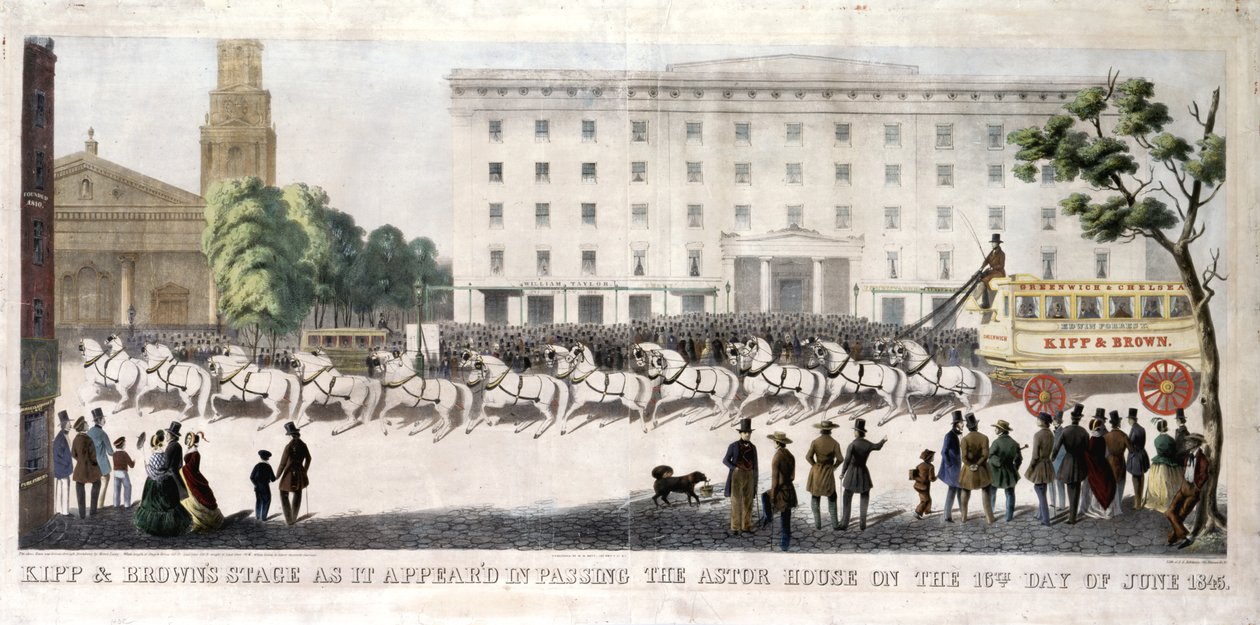 Scena Kippa i Browna, jaka pojawiła się w Mijaniu Domu Astorów 16 czerwca 1845, 1845 (ręcznie kolorowana litografia) autorstwa Henry R. Robinson