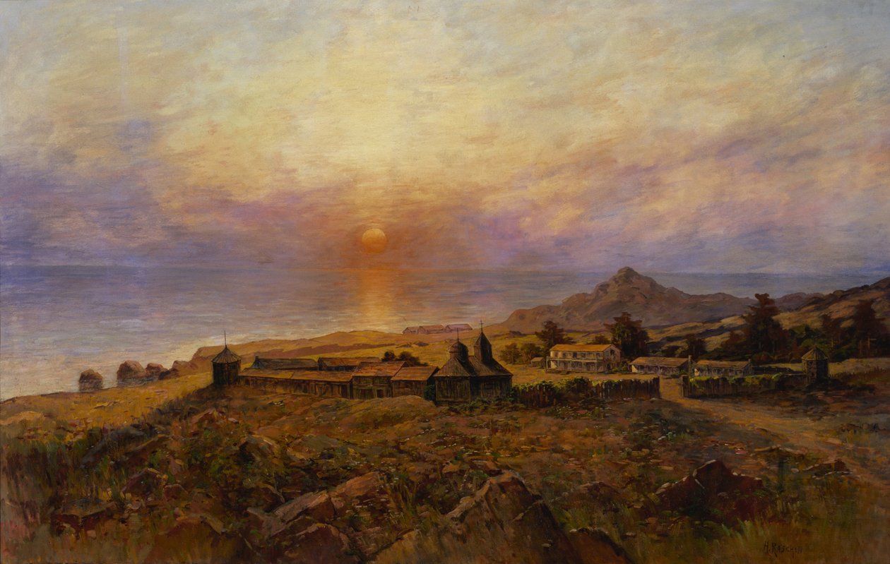 Fort Ross. Rozliczenie Kompanii Rosyjsko-Amerykańskiej, ok. godz. 1880 autorstwa Henry Raschen