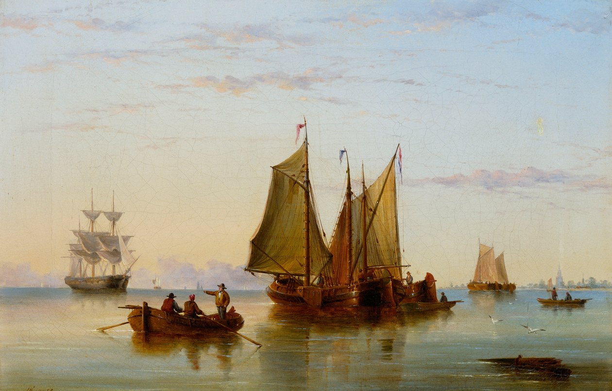 Łodzie rybackie i inne statki na Skaldzie niedaleko Rotterdamu, 1852 r. autorstwa Henry Redmore