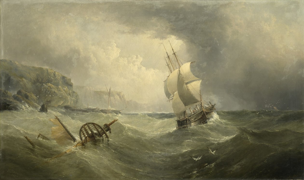 Wysyłka z wybrzeża na wzburzonym morzu, 1874 autorstwa Henry Redmore