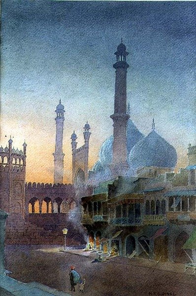 Widok na Jama Masjid, Old Delhi (akwarela na papierze) autorstwa Henry Richard Beadon Donne