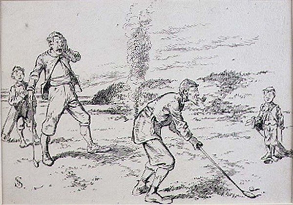 The Absent Minded Golfer, ilustracja z magazynu „Graphic”, wyd. c.1870 (lito) autorstwa Henry Sandercock