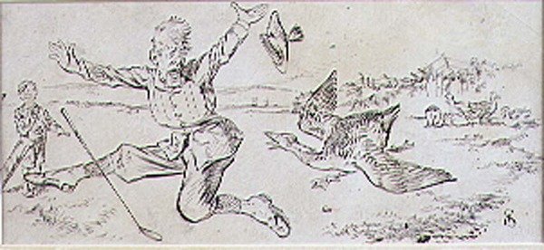 The Attacked Golfer, ilustracja z magazynu „Graphic”, wyd. c.1870 (lito) autorstwa Henry Sandercock