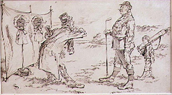 Golfer niepokojony przez Sprzedawcę, ilustracja do magazynu Graphic, wyd. ok. 1870 r autorstwa Henry Sandercock