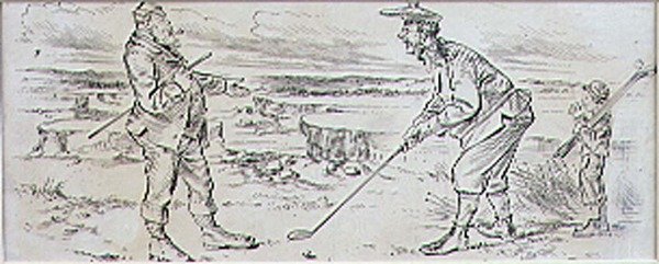 Niepewny golfista, ilustracja z magazynu „Graphic”, wyd. c.1870 (lito) autorstwa Henry Sandercock