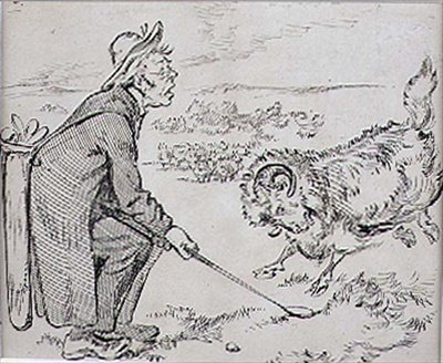 The Surprised Golfer, ilustracja z magazynu „Graphic”, wyd. C. 1870 (lito) autorstwa Henry Sandercock