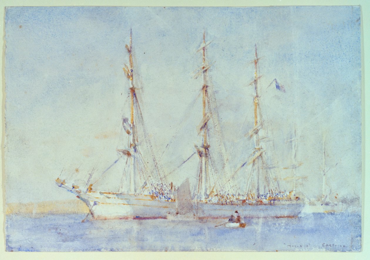Francuski statek Marecual de Cashes [Mareschal de Cashes] w Falmouth, lipiec 1914, początek XX wieku (akwarela) autorstwa Henry Scott Tuke