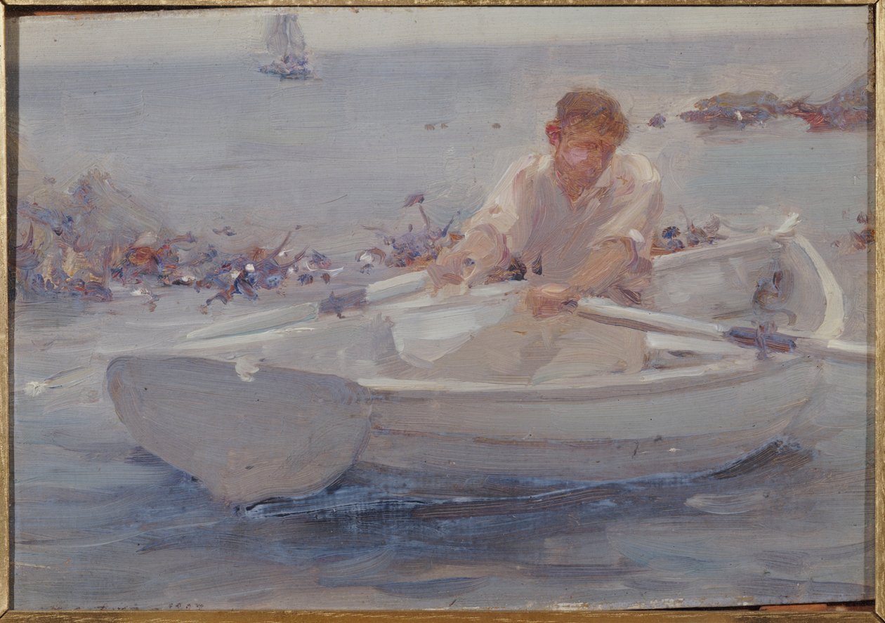 Mężczyzna w łodzi wiosłowej, 1907 autorstwa Henry Scott Tuke
