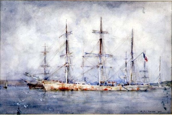 Szkuner w Anchor autorstwa Henry Scott Tuke