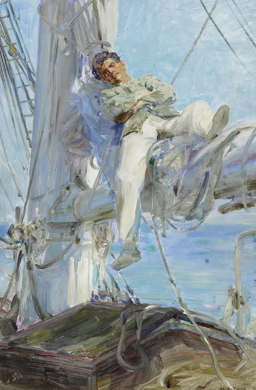 Śpiący marynarz, Falmouth 1905 (olej na płótnie) autorstwa Henry Scott Tuke