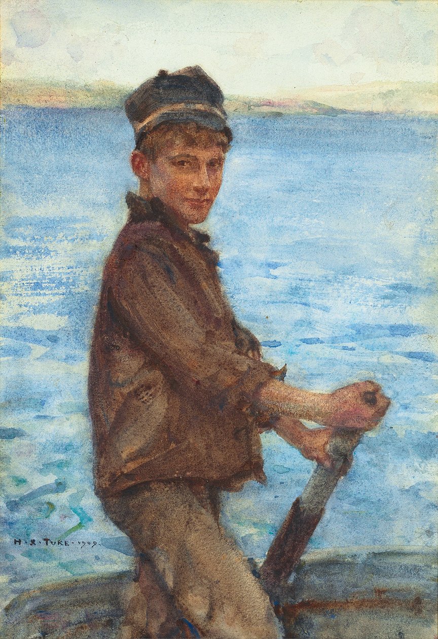 Kierowanie łódką, 1909 autorstwa Henry Scott Tuke