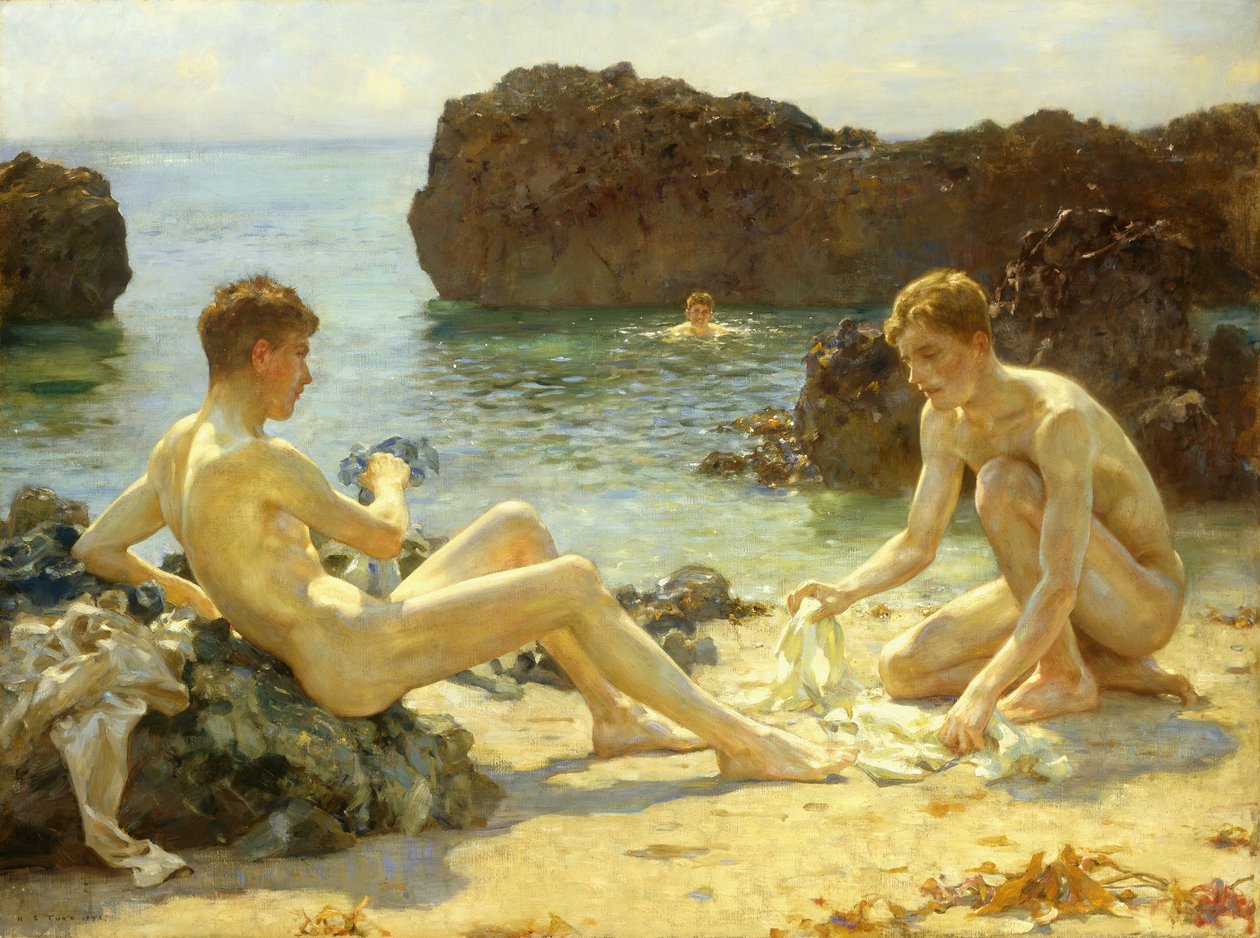 Kąpiący się w słońcu, 1927 autorstwa Henry Scott Tuke