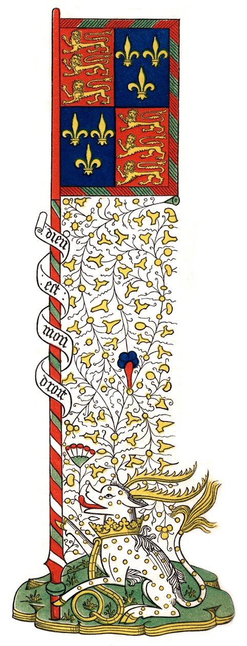 Sztandar herbowy Anglii i Francji, ćwiartowany, ok. 1445, 1843 r. autorstwa Henry Shaw