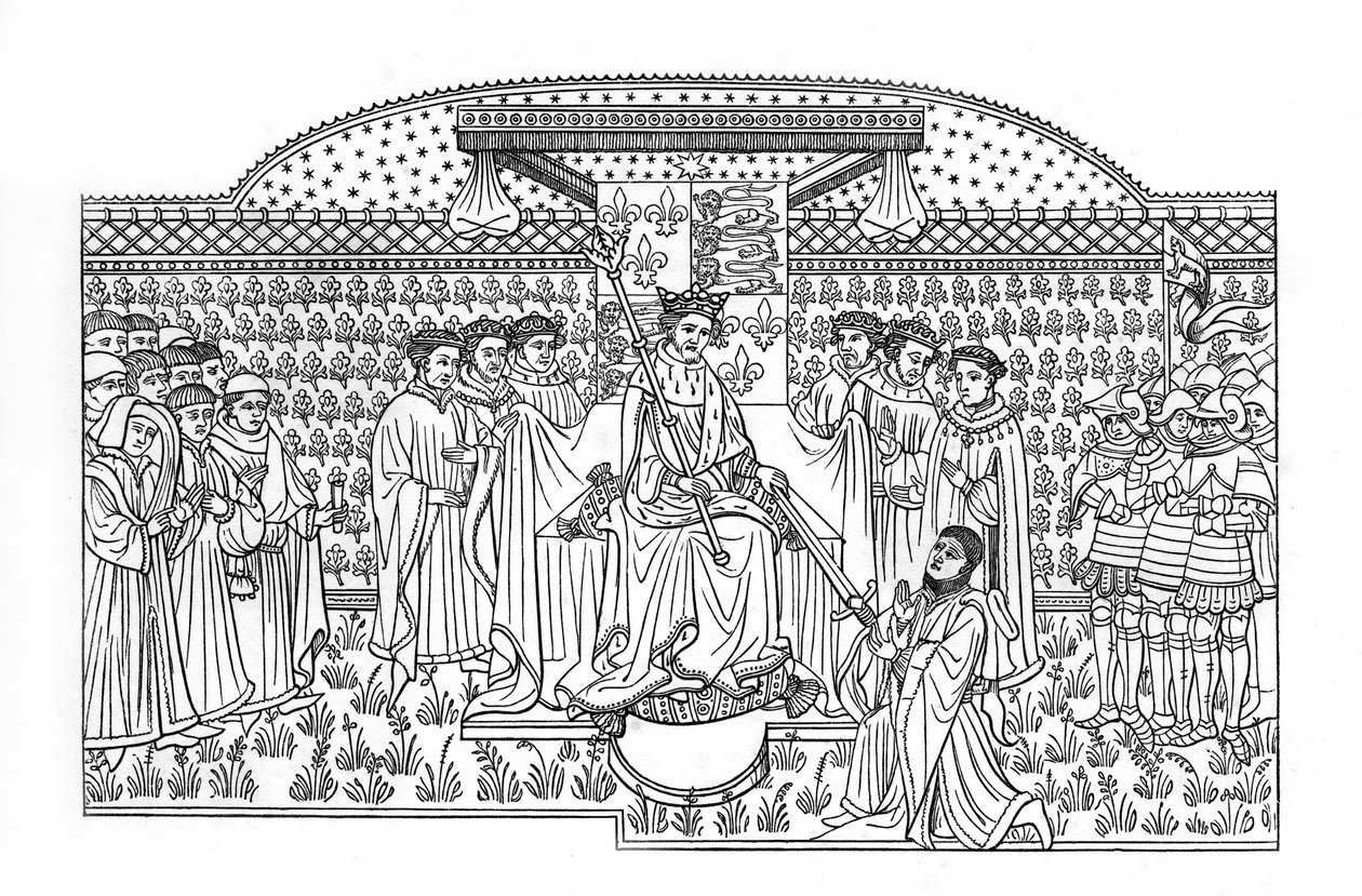 Król Henryk VI przedstawiający miecz hrabiemu Shrewsbury, c1445, 1843. autorstwa Henry Shaw