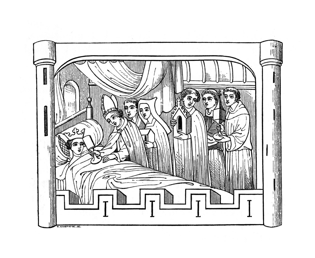 Louis, najstarszy syn Filipa Augusta, króla Francji, leży chory w łóżku, 1191, 1843. autorstwa Henry Shaw