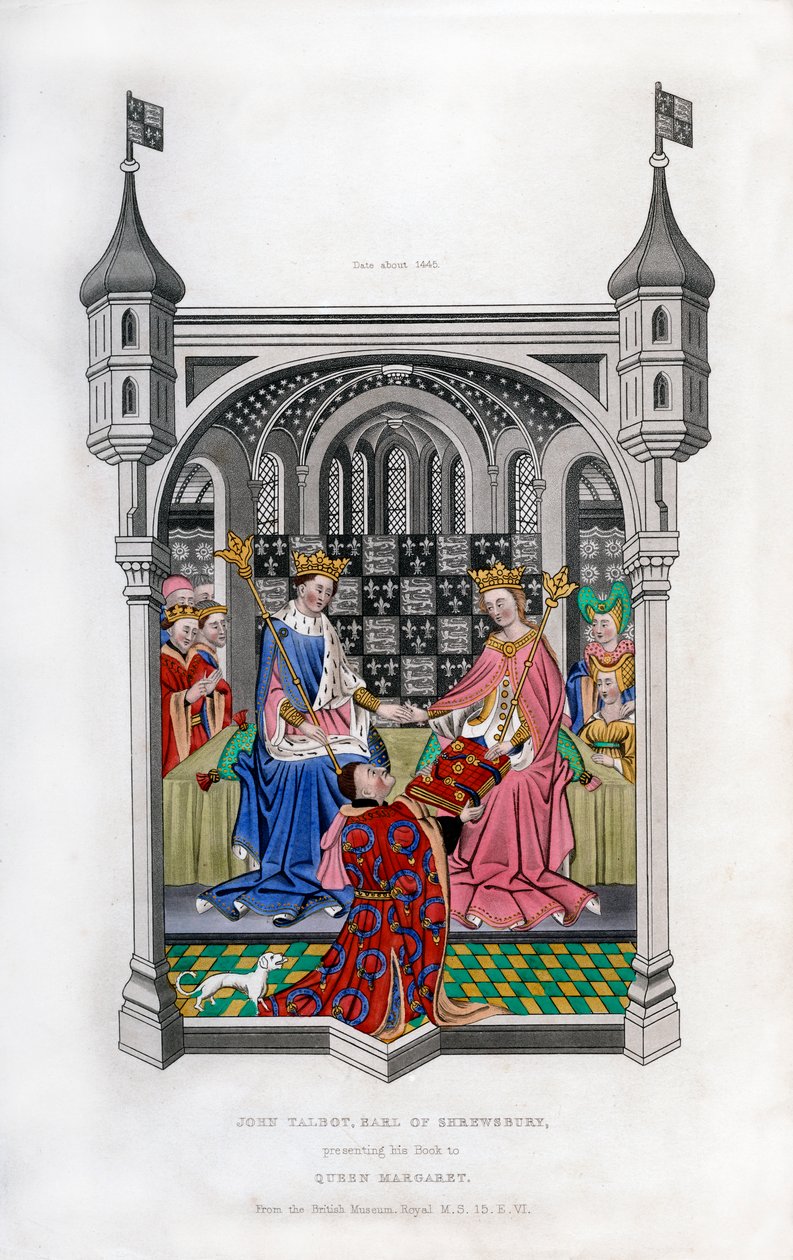 Hrabia Shrewsbury przedstawiający swoją książkę królowej Małgorzaty, c1445, 1843. autorstwa Henry Shaw