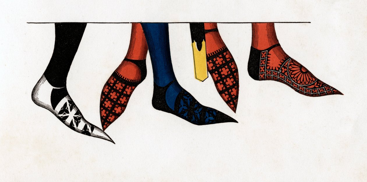 Wąż i buty noszone przez książąt na dworze Edwarda III, 1312-1377, 1840. autorstwa Henry Shaw