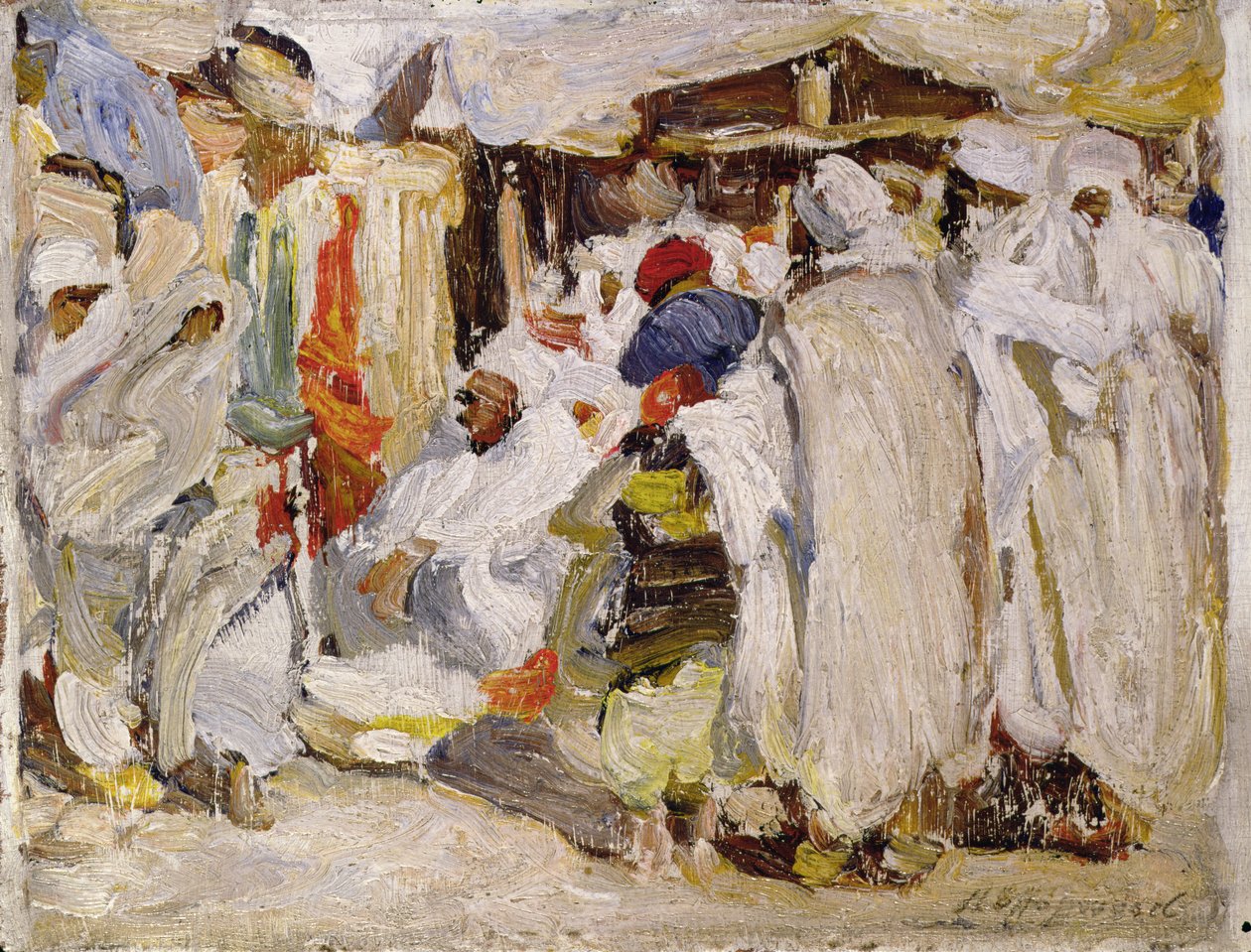 Na bazarze (olej na panelu) autorstwa Henry Silkstone Hopwood