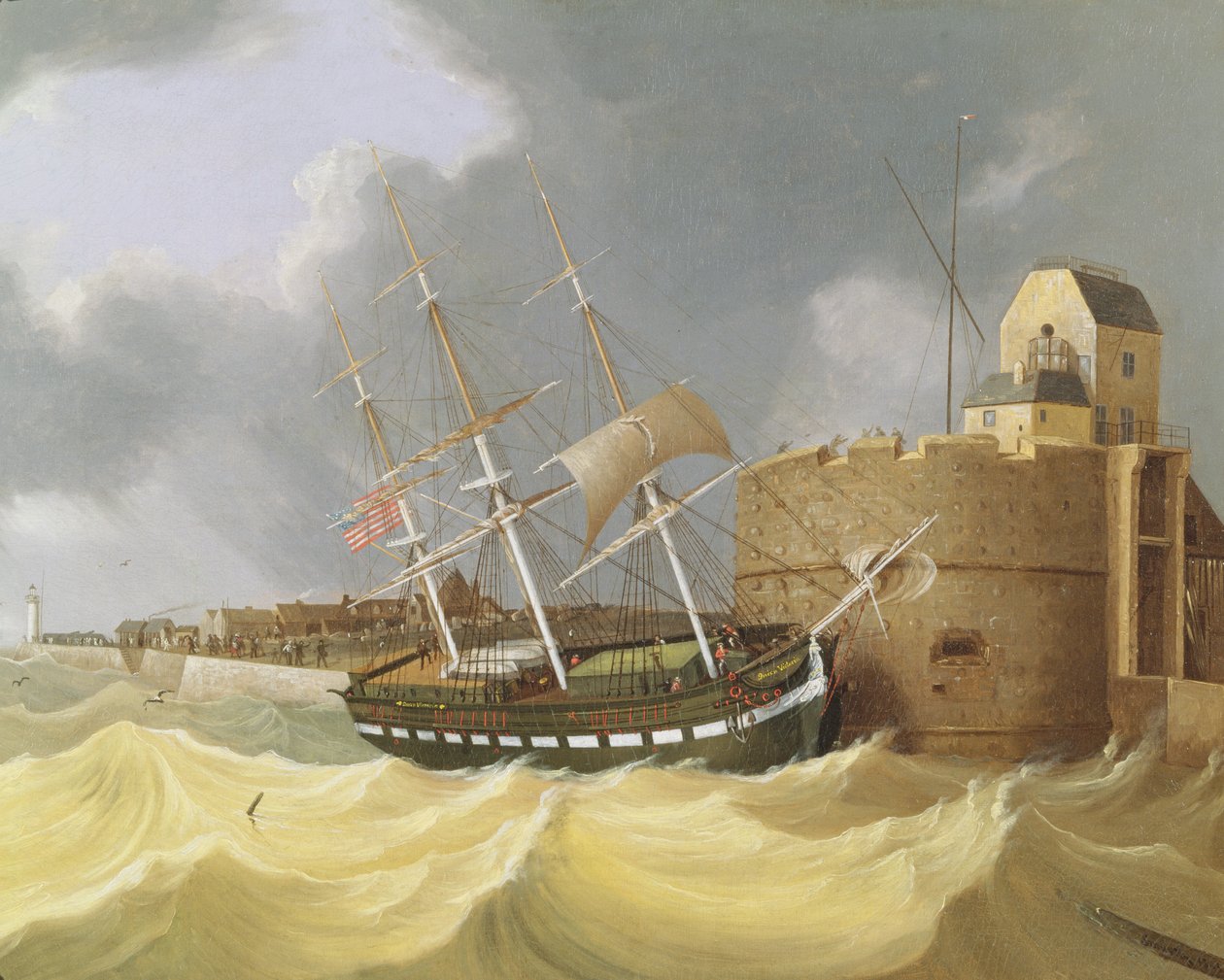 Z bliska (statek "Królowa Wiktoria" w porcie Hawr) 1843 (olej na płótnie) autorstwa Henry Smartly