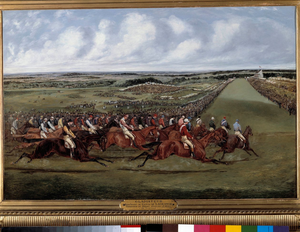 Na przełomie Gladiator zwycięzca angielskich derbów Obraz Henri Alkena (1774-1850) 1865. Paryż, zachęta Societe - Na przełomie „” Gladiateur””” zwycięzca angielskich derbów. Obraz Henry Alken (1774-1850) 1865. Societe d