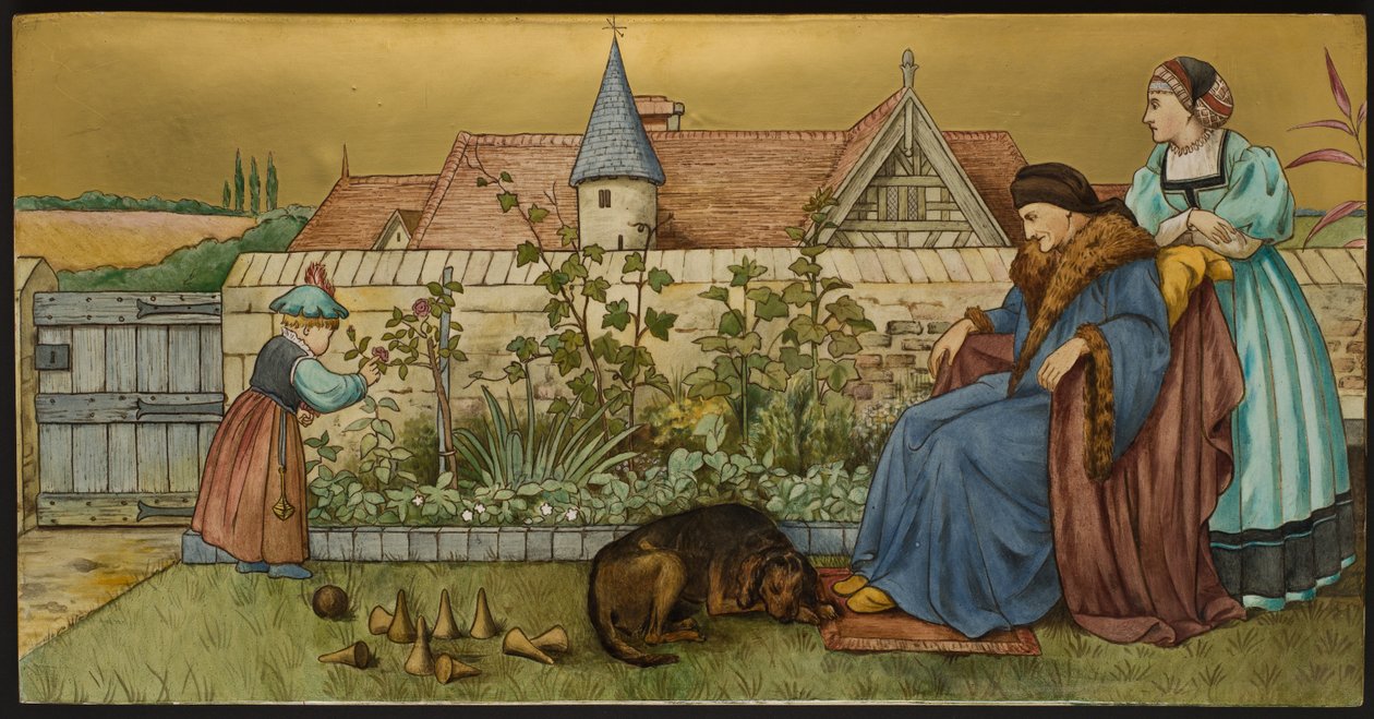 Sans Everything, tablica przedstawiająca ilustrację z Siedmiu Wieków Szekspira, wyroby Minton, Staffordshire, 1874 (ceramika emaliowana) autorstwa Henry Stacey after Marks