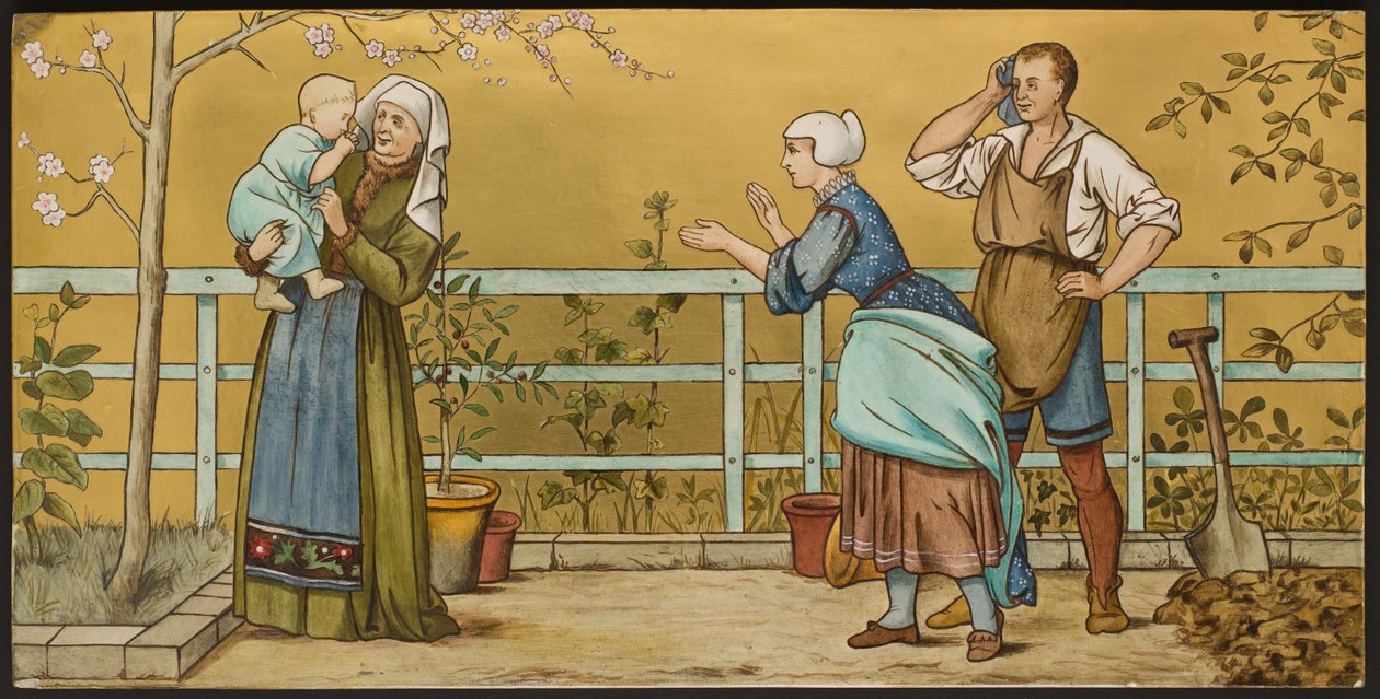 Niemowlę, tablica przedstawiająca ilustrację z Siedmiu Wieków Szekspira, wyroby Minton, Staffordshire, 1874 (ceramika emaliowana) autorstwa Henry Stacey after Marks