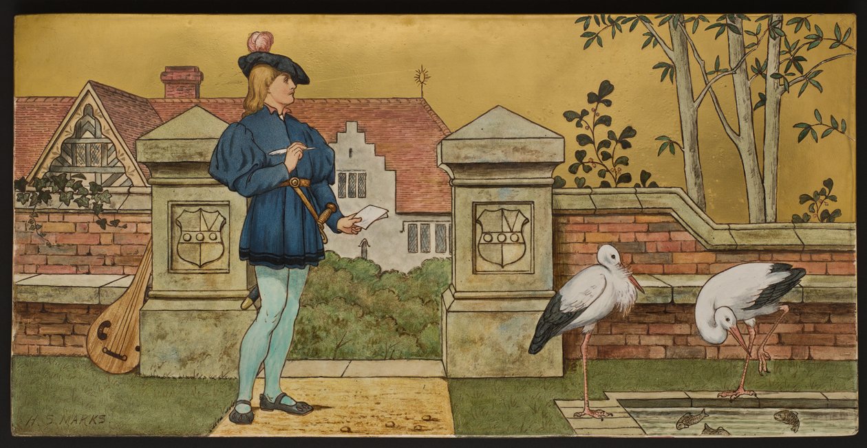 Kochanek, tablica przedstawiająca ilustrację z Siedmiu Wieków Szekspira, wyroby Minton, Staffordshire, 1874 (ceramika emaliowana) autorstwa Henry Stacey after Marks
